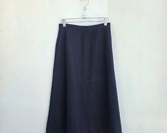 1970 navy blue wool midi skirt, small