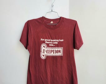 1980 Good Looking Hair burgundy tee shirt, size small