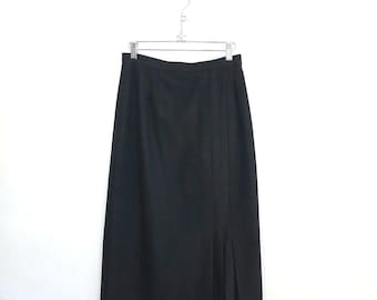 1980 black wool long pencil skirt, medium 8