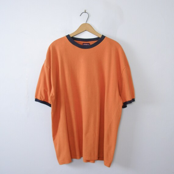 Vintage 90's plain pumpkin orange ringer tee shirt