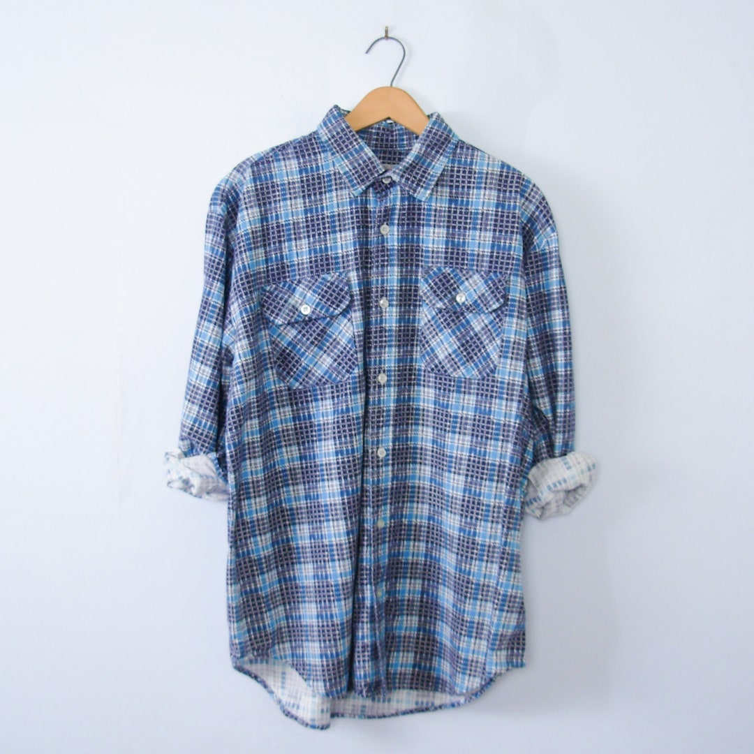 Vintage 80's Blue Plaid Flannel Button up Shirt Men's - Etsy