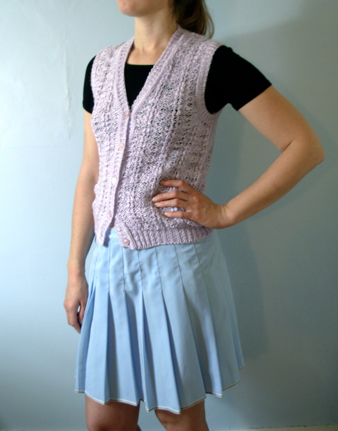 Vintage 80's Lilac Sweater Vest Pastel Knit Vest Size Etsy