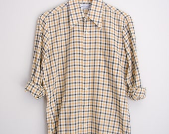 60's yellow plaid button up shirt, men's size medium