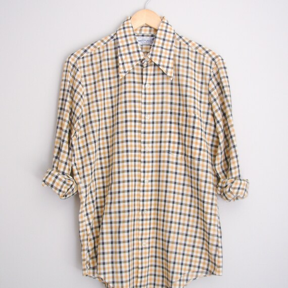 60's Yellow Plaid Button up Shirt Men's 