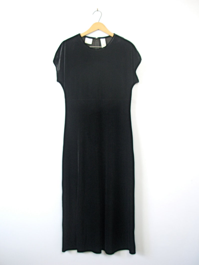Vintage 90's black velvet long dress, black maxi dress, size medium image 2