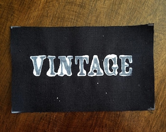 Vintage hand stamped patch, hand made patches, black and white patch