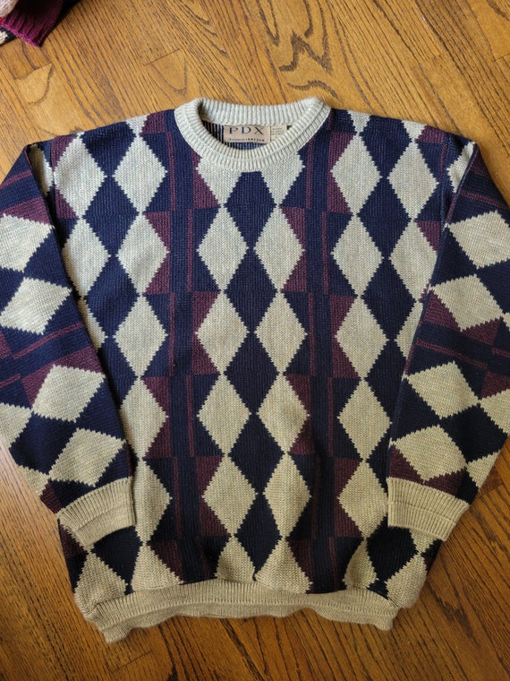 90's oversized argyle sweater, men's large - image 4