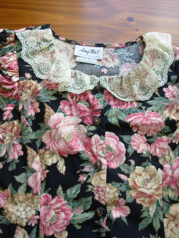 80's floral button up dress with puffy sleeves, w… - image 7