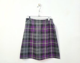 1980 purple plaid wool blend mini skirt, small 4