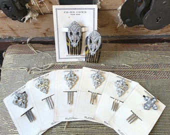 1930 Art Deco rhinestone hair combs and clips, choose one