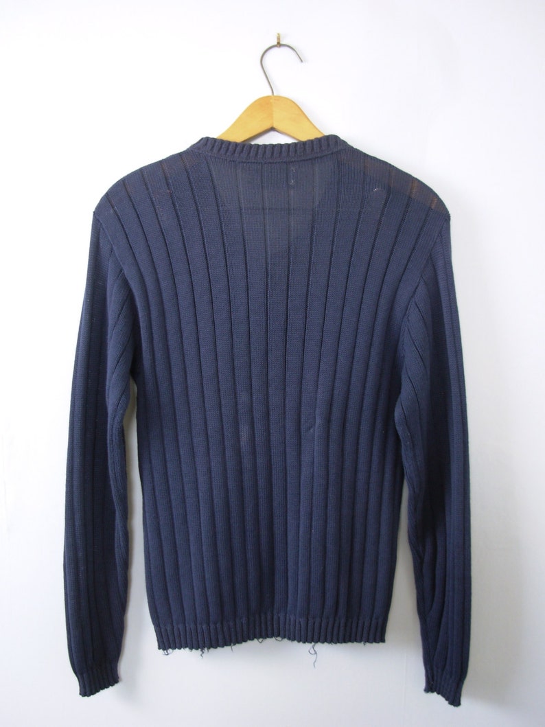 Vintage 70's navy blue henley sweater size small Etsy