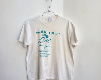 2002 Walk on Rockdale distressed white tee shirt, size medium