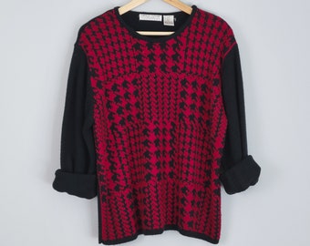 90's black and red houndstooth sweater, women's large