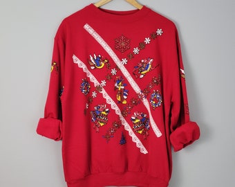 80's rood kerst sweatshirt, damesmaat groot