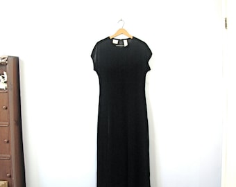 Vintage 90's black velvet long dress, black maxi dress, size medium