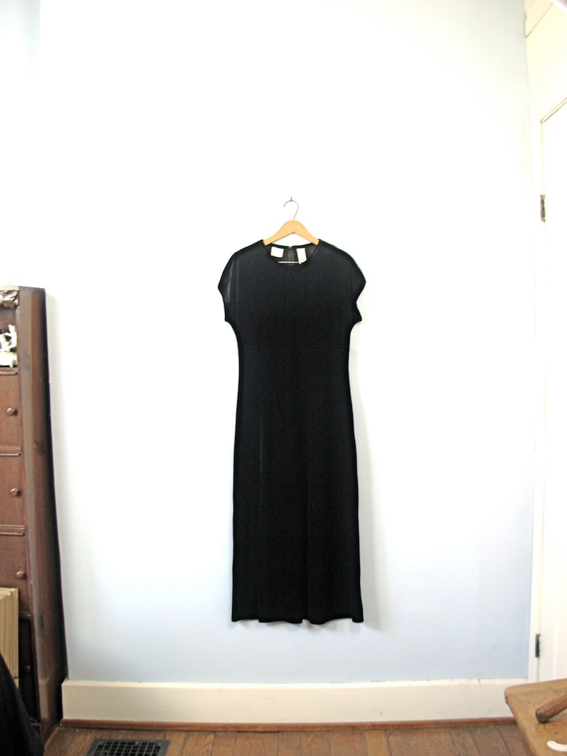 Vintage 90's black velvet long dress, black maxi dress, size medium image 1