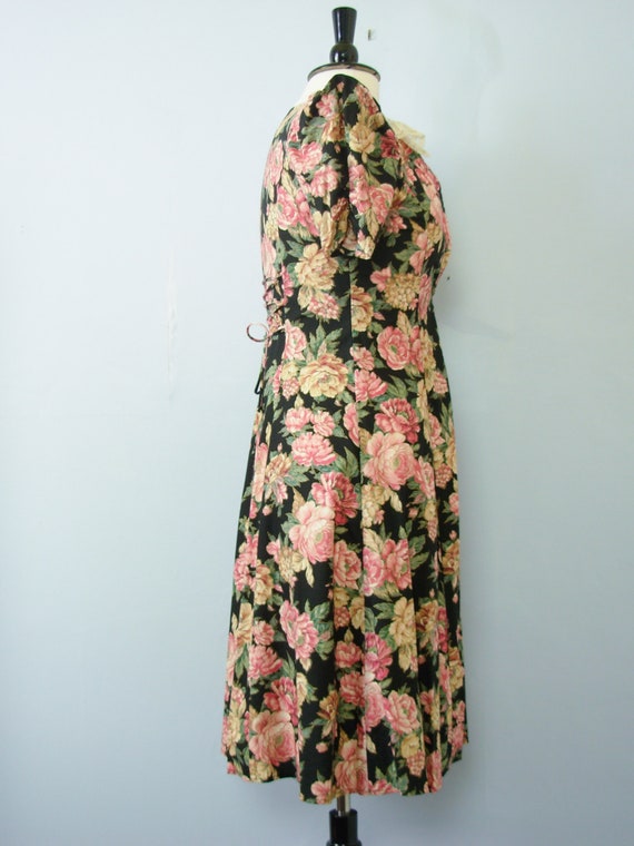 80's floral button up dress with puffy sleeves, w… - image 5