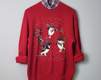 80's cute penguin Christmas sweatshirt, women's size large