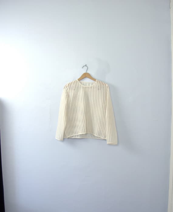 Vintage 50's white striped sheer top, sheer blouse