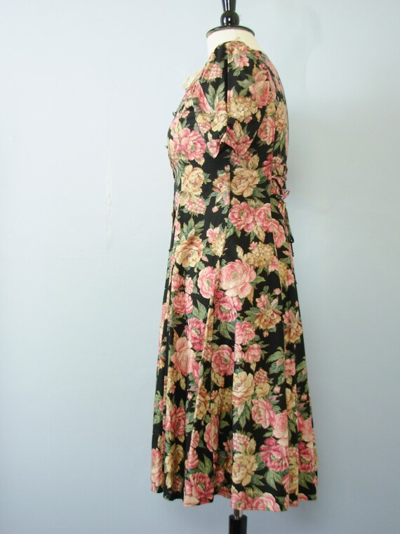 80's floral button up dress with puffy sleeves, w… - image 4