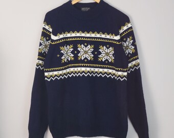 60's navy snowflake Christmas sweater, men's large