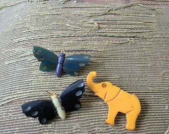 Bakelite butterfly and elephant pins, choose one