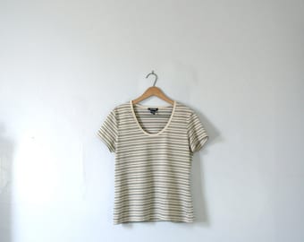 Vintage 90's beige and black striped shirt, size medium / large