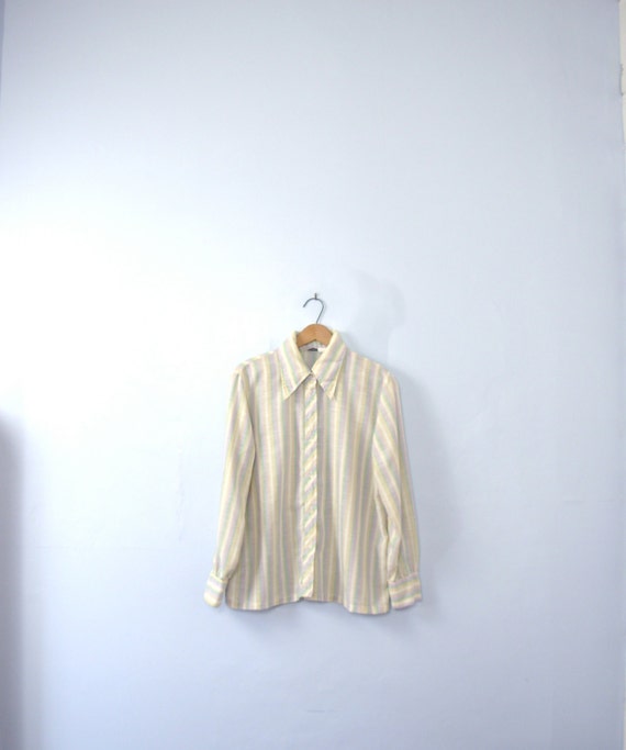 Vintage 70's pale striped blouse, pastel blouse, … - image 1