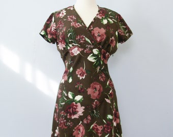 90's brown floral mini dress, women's size medium