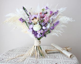 Wedding Bridal/ Bridesmaid bouquet, Purple Preserved Wild flower Marriage Handheld Dried flowers, handmade marriage gift/ Decoration