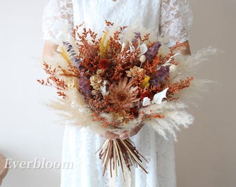 Wedding Bridal/ Bridesmaid bouquets, Burnt Orange Lovergrass Phoenix flower Retro Handheld Dried flowers, Wedding flower gift/ Decoration