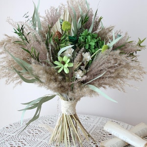 Bohemian Wedding Bouquet: Preserved Palm Spear & Wildflower Bridal Decor