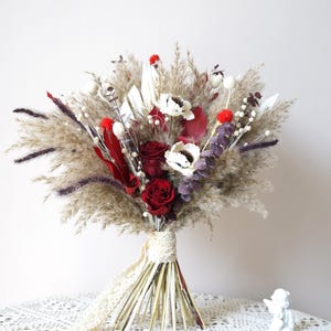 Wedding Bridal/ Bridesmaid bouquets, Bohemian preserved Red Rose, Dried nutshell flowers  Handheld Dried flowers, handmade flower Decor