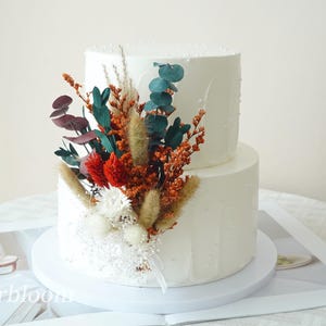 Adorno para tarta de color naranja quemado, decoración floral para boda, regalo de ramo floral para tarta, flor natural seca preservada, adorno para tarta de boda