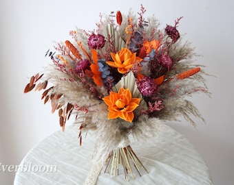 Wedding Bridal/ Bridesmaid bouquets, Burnt Orange nut shell flower Latifolum Retro Handheld Dried flowers, Wedding flower gift/ Decoration