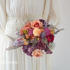 Burgundy Red Artificial Flower Bouquet: Wedding Bridal Bridesmaid Decoration
