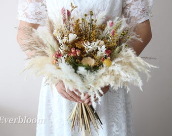 Wedding Bridal/ Bridesmaid bouquets, Yellow Lovergrass Spring Dried Preserved Retro Handheld Dried flowers, Wedding flower gift/ Decoration