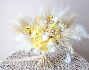 Wedding Bridal/ Bridesmaid bouquets, Yellow preserved hydrangea marriage Handheld Dried flowers, handmade  flower gift/ Decoration