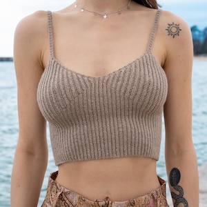 Hand-knit silk / ultra-soft natural yarn crop top, beige, 100% premium yarn, luxury summer knitwear by marina’s knit