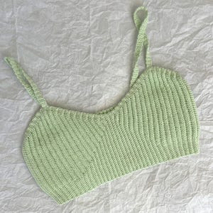Cotton Knit Crop Top – Hand Knit Summer Bralette – Minimalist Sleeveless Tank – Soft Green Knitwear – Lightweight Natural Fiber Top