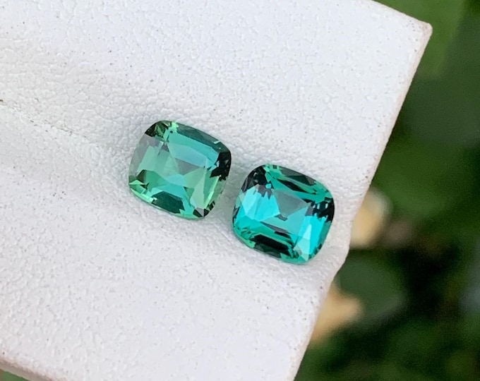 Natural Green Tourmaline Pair | Cushion Cut, Eye Clean Gemstones for Earrings