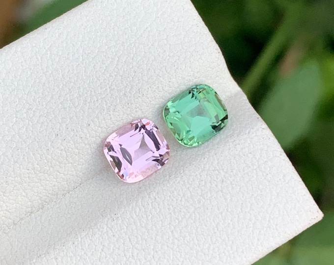 Natural Afghan Tourmaline Pair – Cushion Cut Pink Green Gemstones (2.20 Ct)
