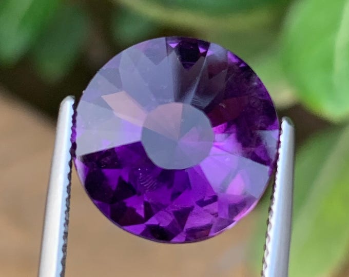 7.45ct Deep Purple Amethyst Gemstone | 14mm Round Brilliant Cut, SI Clarity