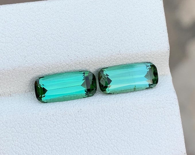 Natural Green Tourmaline Gemstones – Matched Pair Step Cushion Cut for Earrings Jewelry