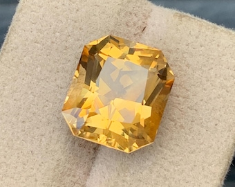 8.5 ct Emerald Cut Citrine Gemstone: Golden Yellow Jewelry Stone