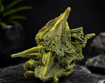 Natural Green Epidote Spray Crystal Specimen – 94.3 Grams | Rare Radiating Fan Formation Mineral from Pakistan