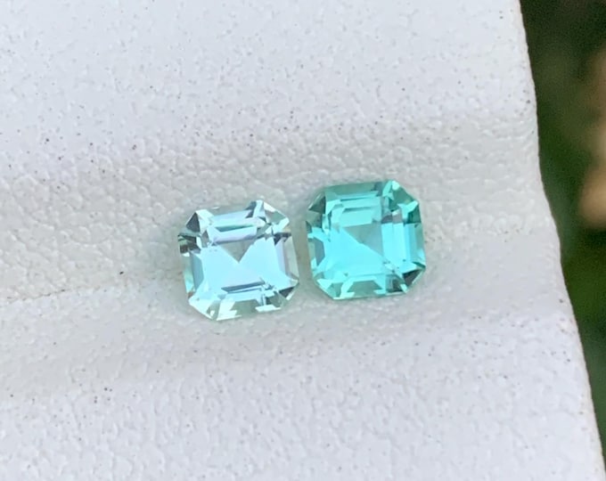 Natural Afghan Tourmaline Matched Pair, Ascher Cut Mint Blue-Green Gemstones