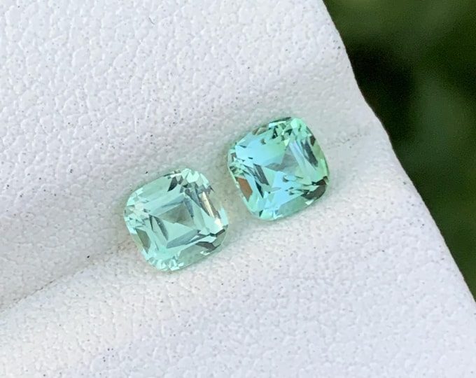 Natural Mint Green Tourmaline Pair – Cushion Cut Matching Gemstones – Afghanistan – 1.35 Ct