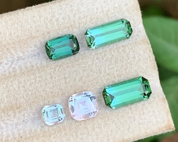 Natural Afghan Tourmaline Gemstones – Green Step Cut, Pastel Cushion Mix