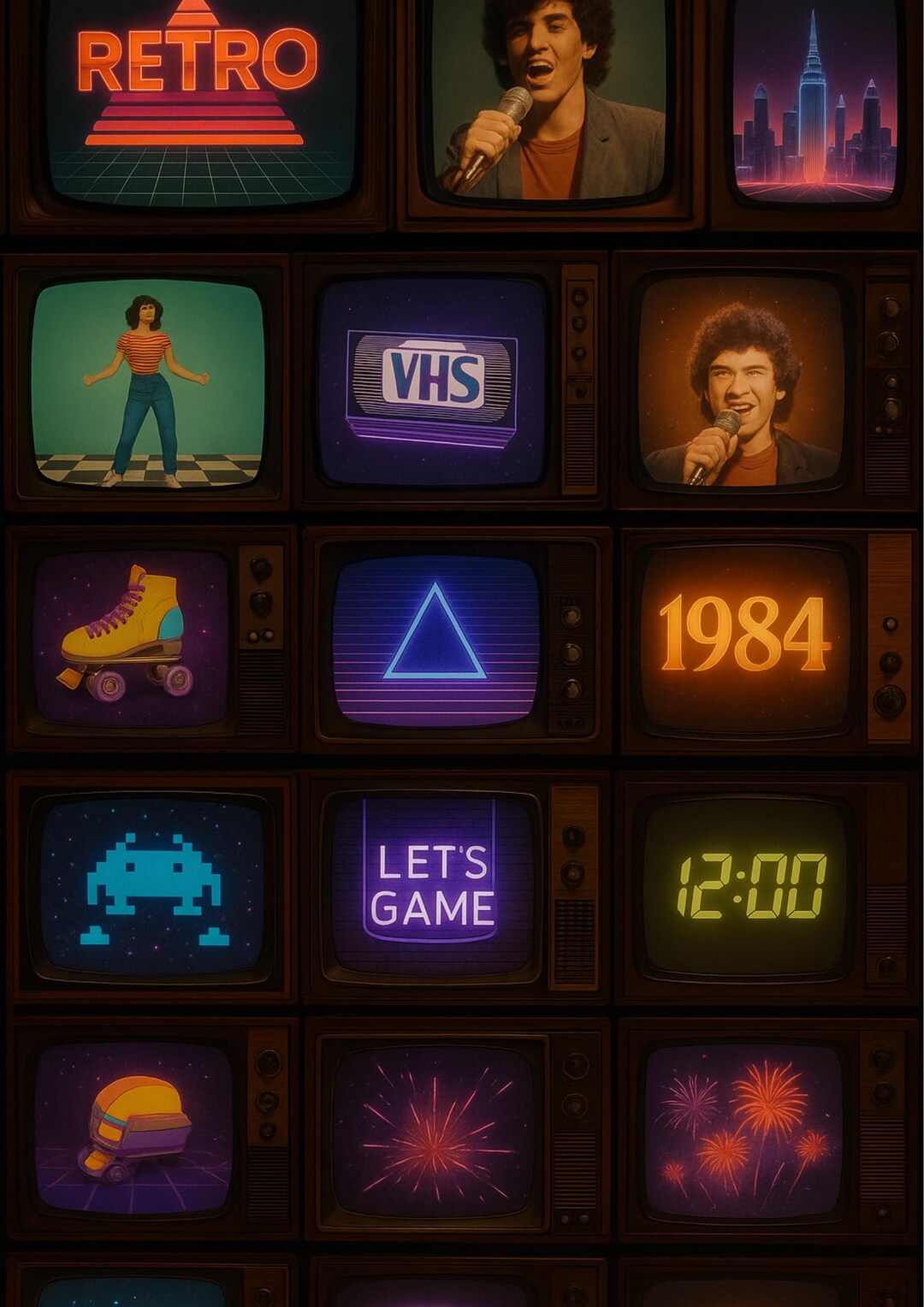Retro 80s TV Grid Poster – Neon Dreams Vaporwave Art (digital Download ...